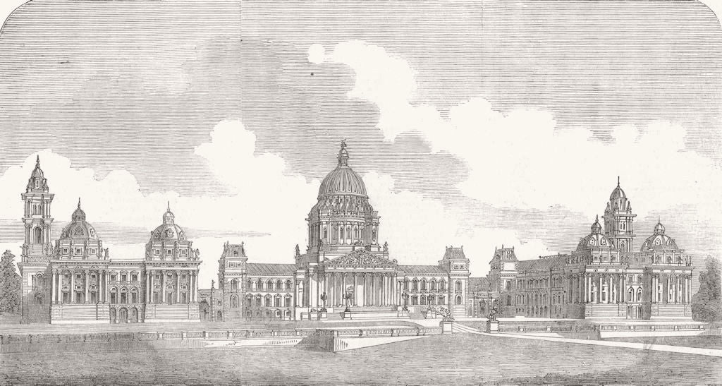 LONDON. Design for Wellington College 1853 old antique vintage print picture